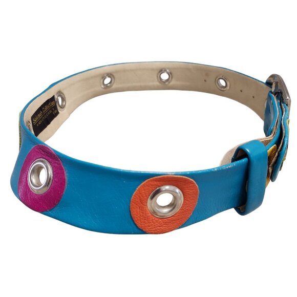 Vintage Salena’s Collection 1991 Leather Belt Colorful Silver Buckle Grommets main image 4